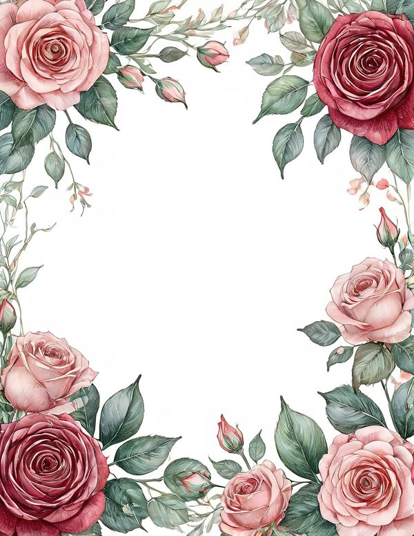 Watercolor Rose Digital Paper Set: Blush & Burgundy Floral PNGs (Commercial Use) — image 7