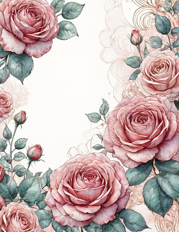 Watercolor Rose Digital Paper Set: Blush & Burgundy Floral PNGs (Commercial Use) — image 8