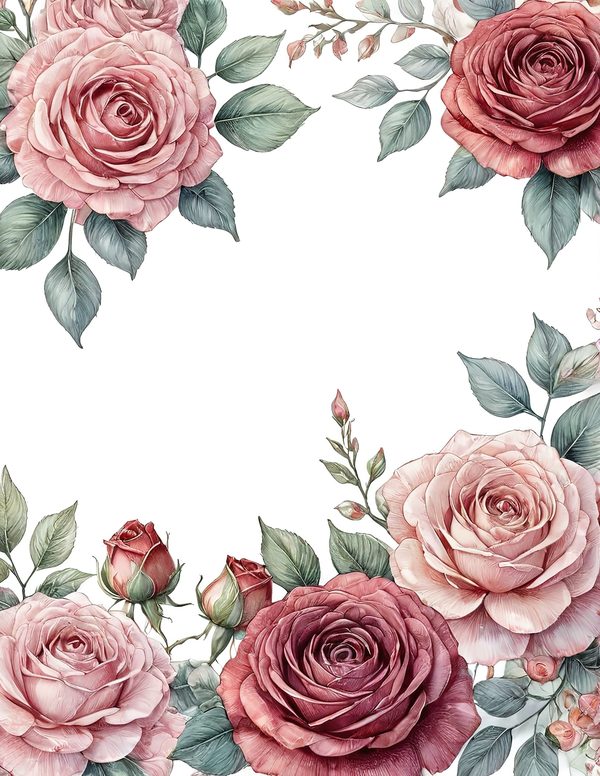 Watercolor Rose Digital Paper Set: Blush & Burgundy Floral PNGs (Commercial Use) — image 9