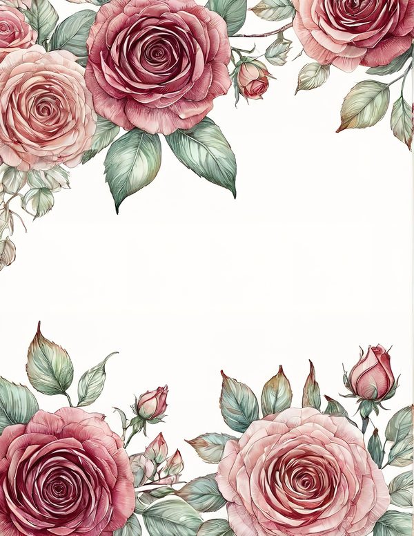 Watercolor Rose Digital Paper Set: Blush & Burgundy Floral PNGs (Commercial Use) — image 10