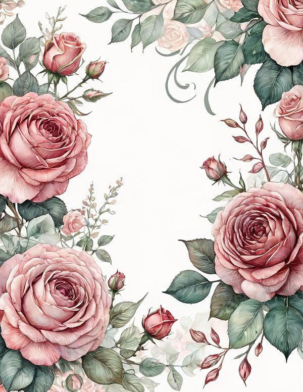 Watercolor Rose Digital Paper Set: Blush & Burgundy Floral PNGs (Commercial Use) — image 11