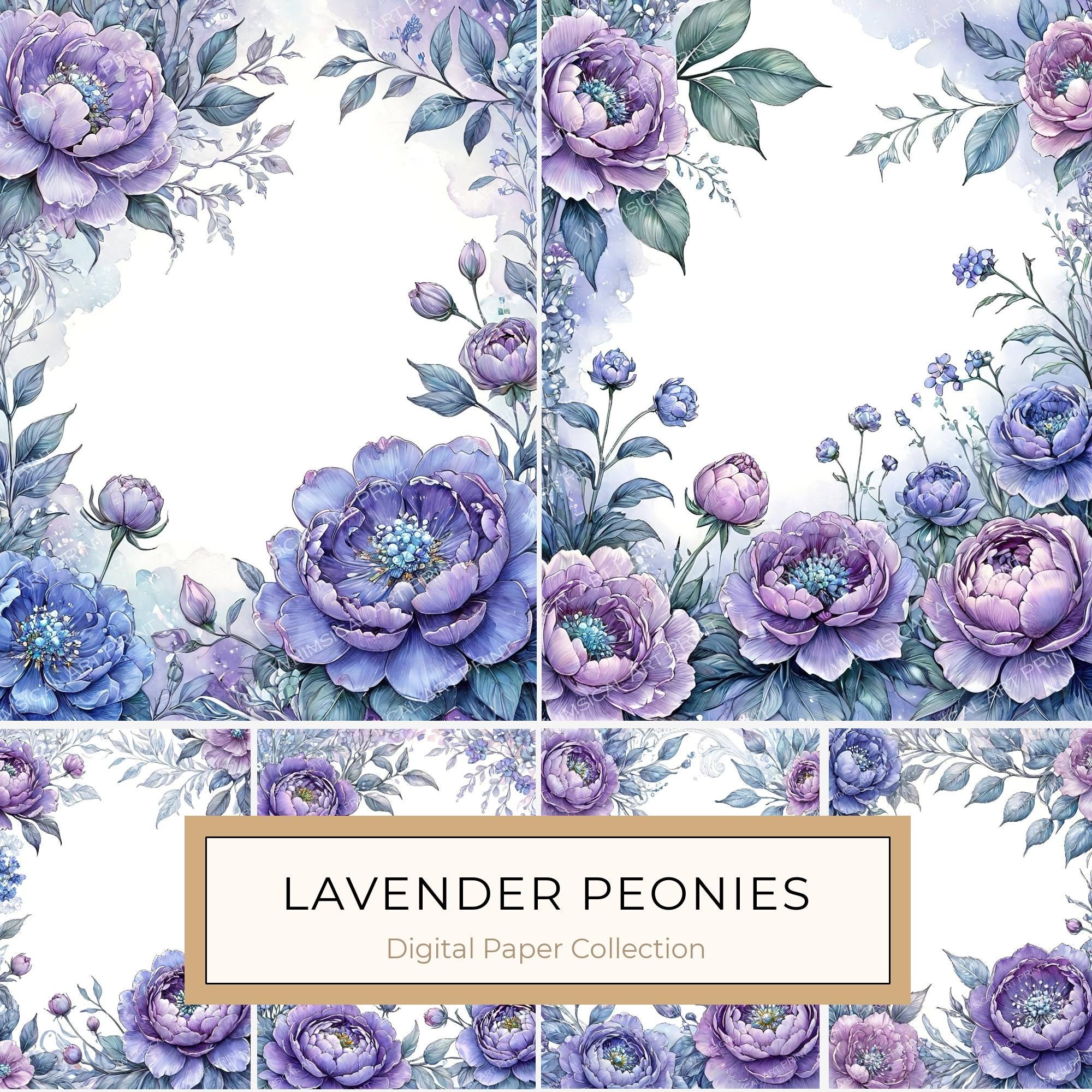 Watercolor Lavender Peony Digital Paper Set (10 JPGs)