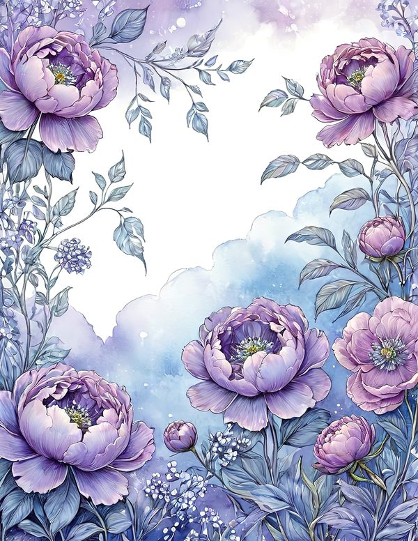 Watercolor Lavender Peony Digital Paper Set (10 JPGs) — image 7