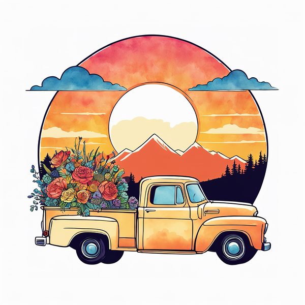 Watercolor Vintage Truck Floral Clipart: Yellow & Earthy PNG JPG Set — image 5