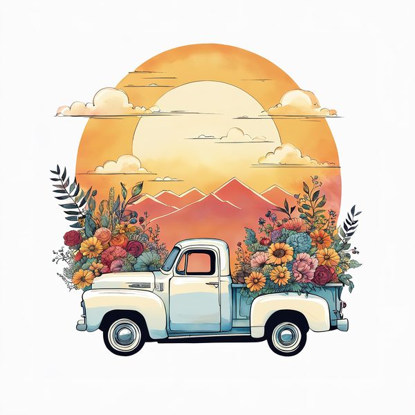 Watercolor Vintage Truck Floral Clipart: Yellow & Earthy PNG JPG Set — image 8