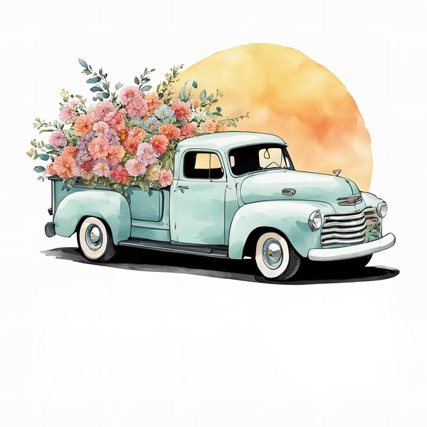Watercolor Vintage Truck Floral Clipart: Yellow & Earthy PNG JPG Set — image 9