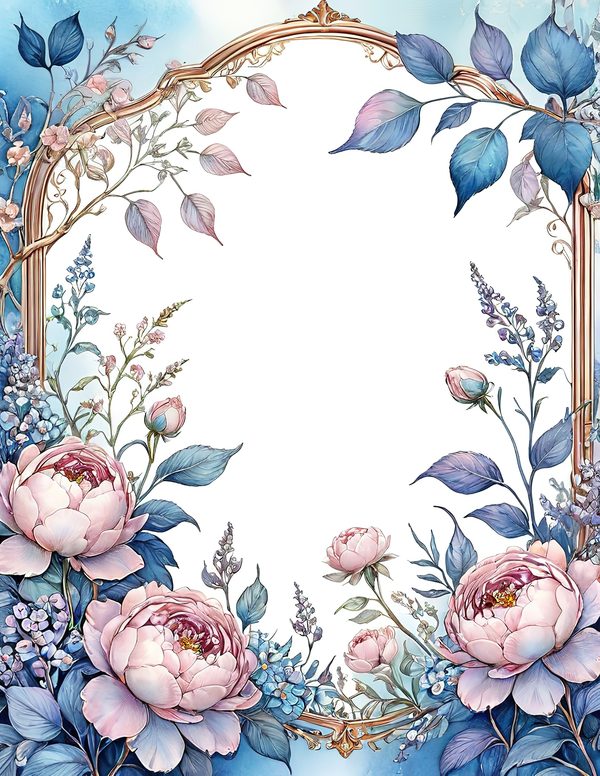 Watercolor Peony Floral Frame: Soft Pastel Digital Paper Set (10 JPGs) — image 1