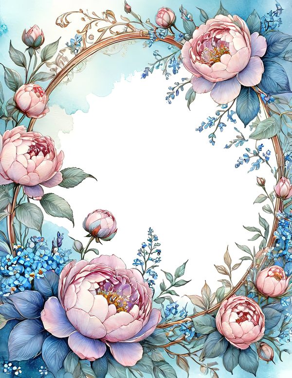 Watercolor Peony Floral Frame: Soft Pastel Digital Paper Set (10 JPGs) — image 2