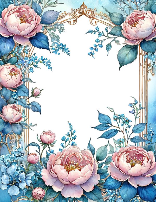 Watercolor Peony Floral Frame: Soft Pastel Digital Paper Set (10 JPGs) — image 3