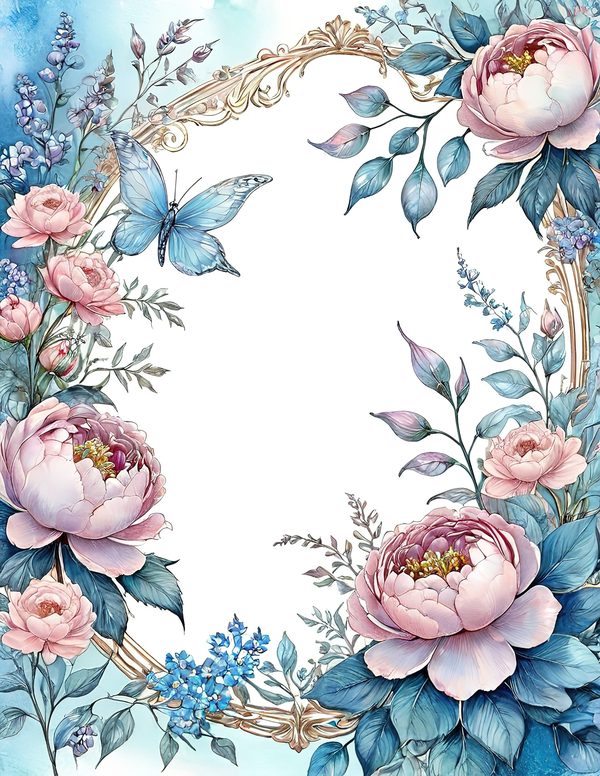 Watercolor Peony Floral Frame: Soft Pastel Digital Paper Set (10 JPGs) — image 4