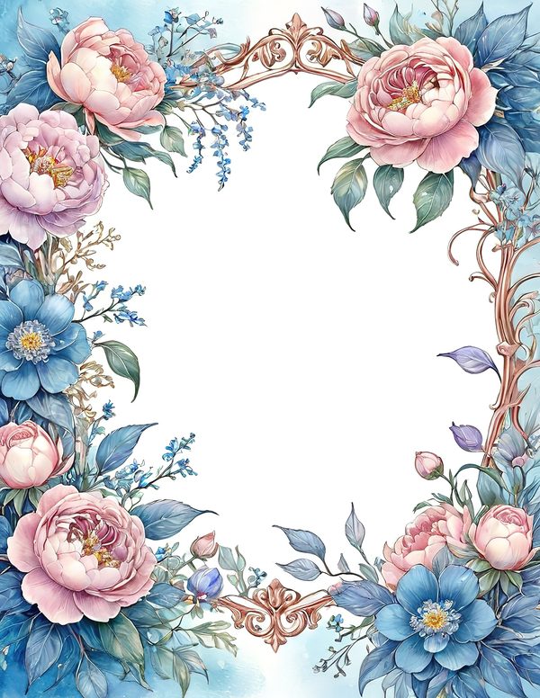 Watercolor Peony Floral Frame: Soft Pastel Digital Paper Set (10 JPGs) — image 5