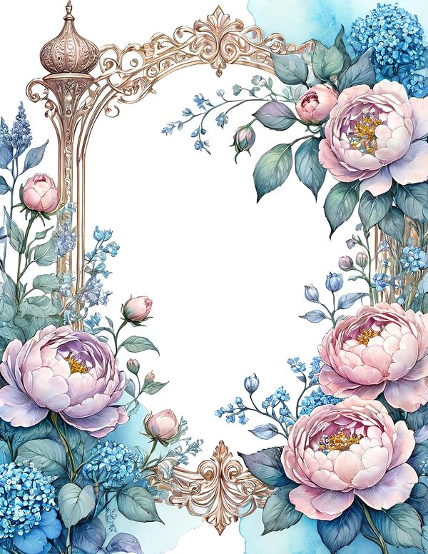 Watercolor Peony Floral Frame: Soft Pastel Digital Paper Set (10 JPGs) — image 6