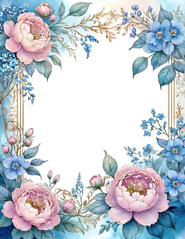 Watercolor Peony Floral Frame: Soft Pastel Digital Paper Set (10 JPGs) — image 7