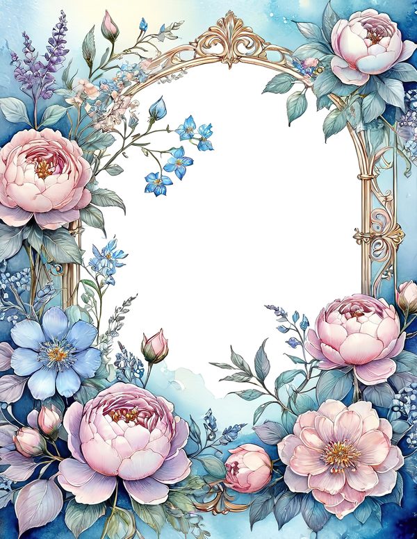 Watercolor Peony Floral Frame: Soft Pastel Digital Paper Set (10 JPGs) — image 8