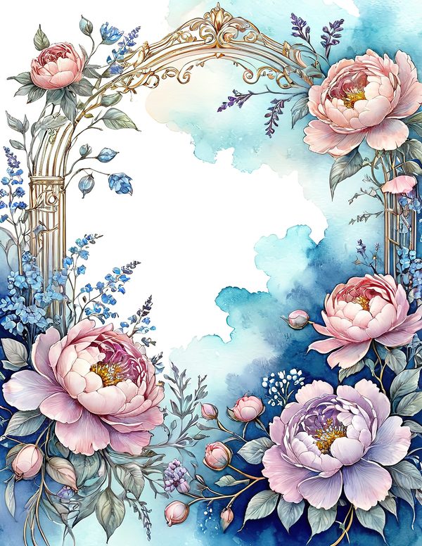 Watercolor Peony Floral Frame: Soft Pastel Digital Paper Set (10 JPGs) — image 9