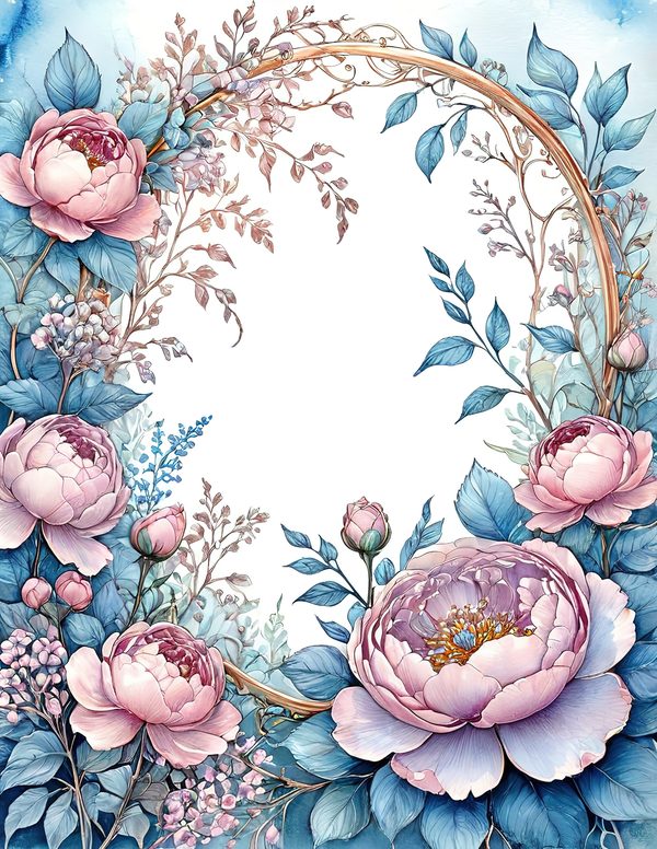 Watercolor Peony Floral Frame: Soft Pastel Digital Paper Set (10 JPGs) — image 10