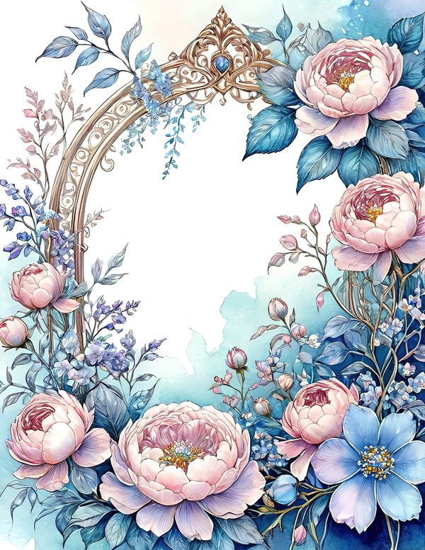 Watercolor Peony Floral Frame: Soft Pastel Digital Paper Set (10 JPGs) — image 11
