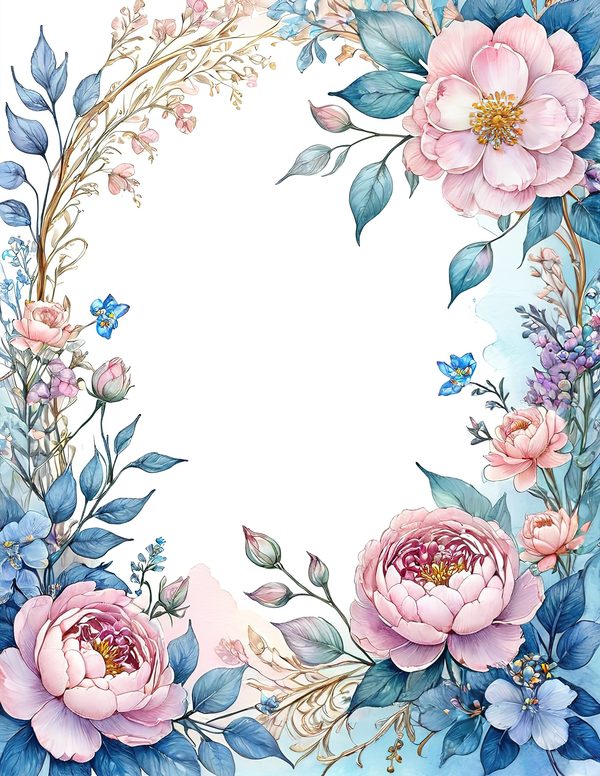 Watercolor Peony Floral Frame: Soft Pastel Digital Paper Set (10 JPGs) — image 12