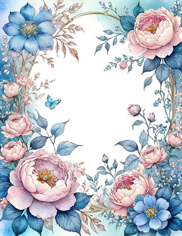 Watercolor Peony Floral Frame: Soft Pastel Digital Paper Set (10 JPGs) — image 14