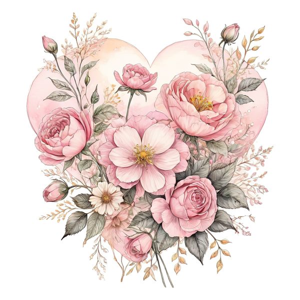 Watercolor Peony Bouquet Clipart: Pink & Gold Floral (PNG JPG) — image 4