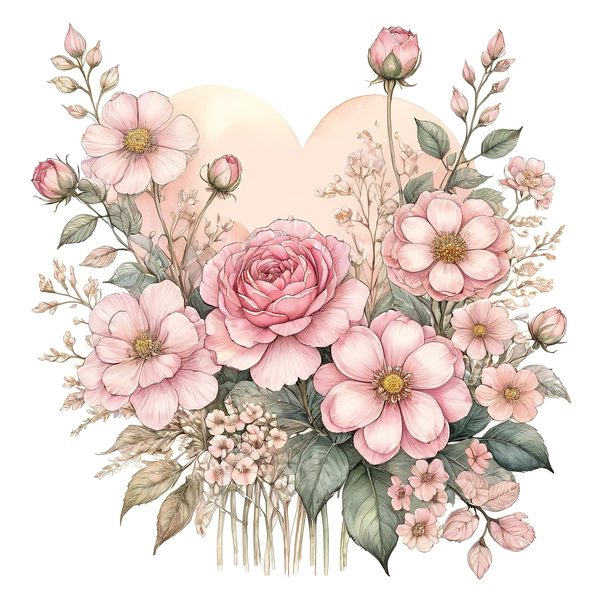 Watercolor Peony Bouquet Clipart: Pink & Gold Floral (PNG JPG) — image 5