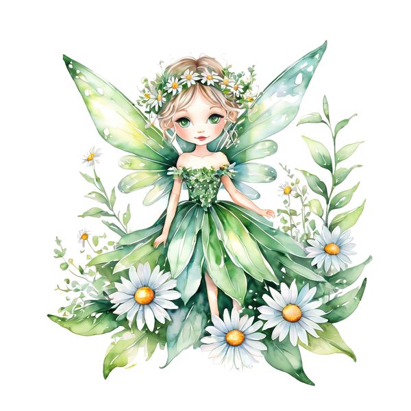 Watercolor Garden Fairy Clipart Set: Green & White Daisies (PNG JPG Digital Download) — image 4