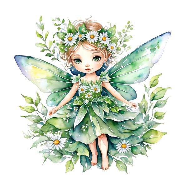 Watercolor Garden Fairy Clipart Set: Green & White Daisies (PNG JPG Digital Download) — image 5