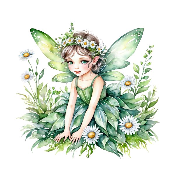 Watercolor Garden Fairy Clipart Set: Green & White Daisies (PNG JPG Digital Download) — image 6