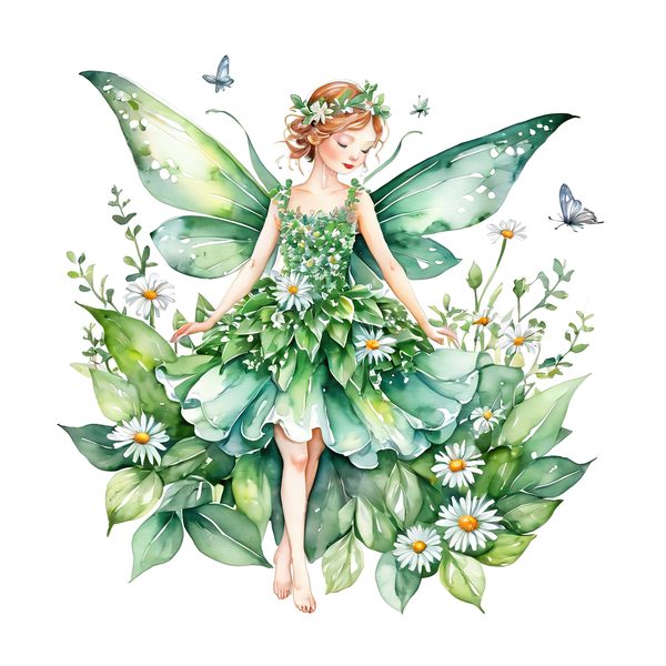 Watercolor Garden Fairy Clipart Set: Green & White Daisies (PNG JPG Digital Download) — image 9