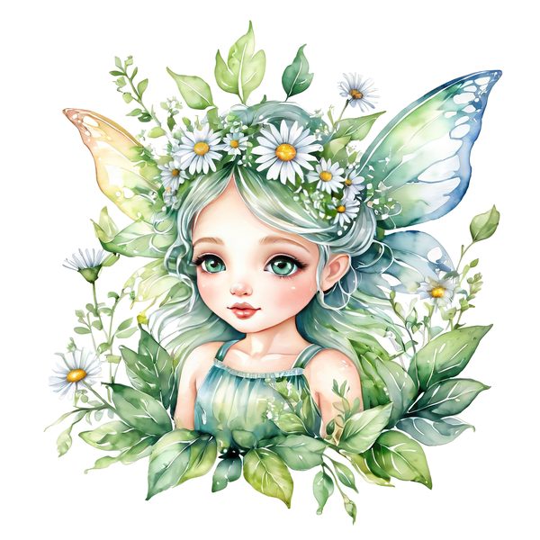 Watercolor Garden Fairy Clipart Set: Green & White Daisies (PNG JPG Digital Download) — image 10