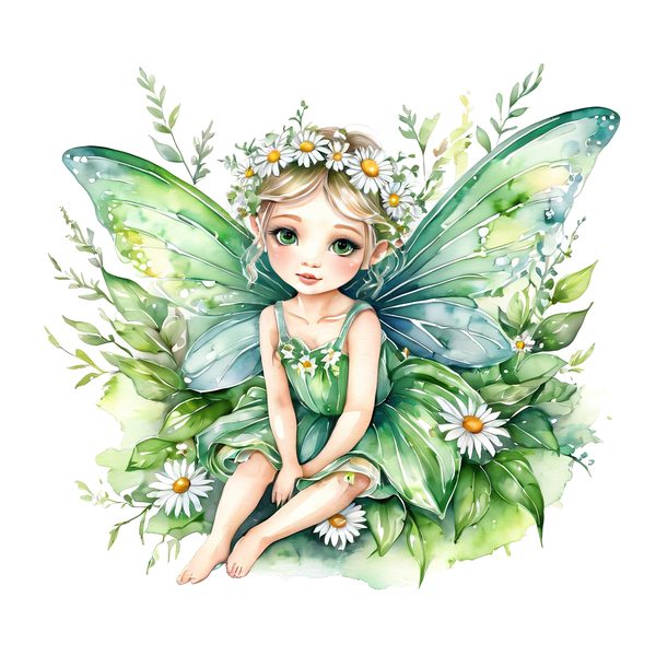 Watercolor Garden Fairy Clipart Set: Green & White Daisies (PNG JPG Digital Download) — image 11