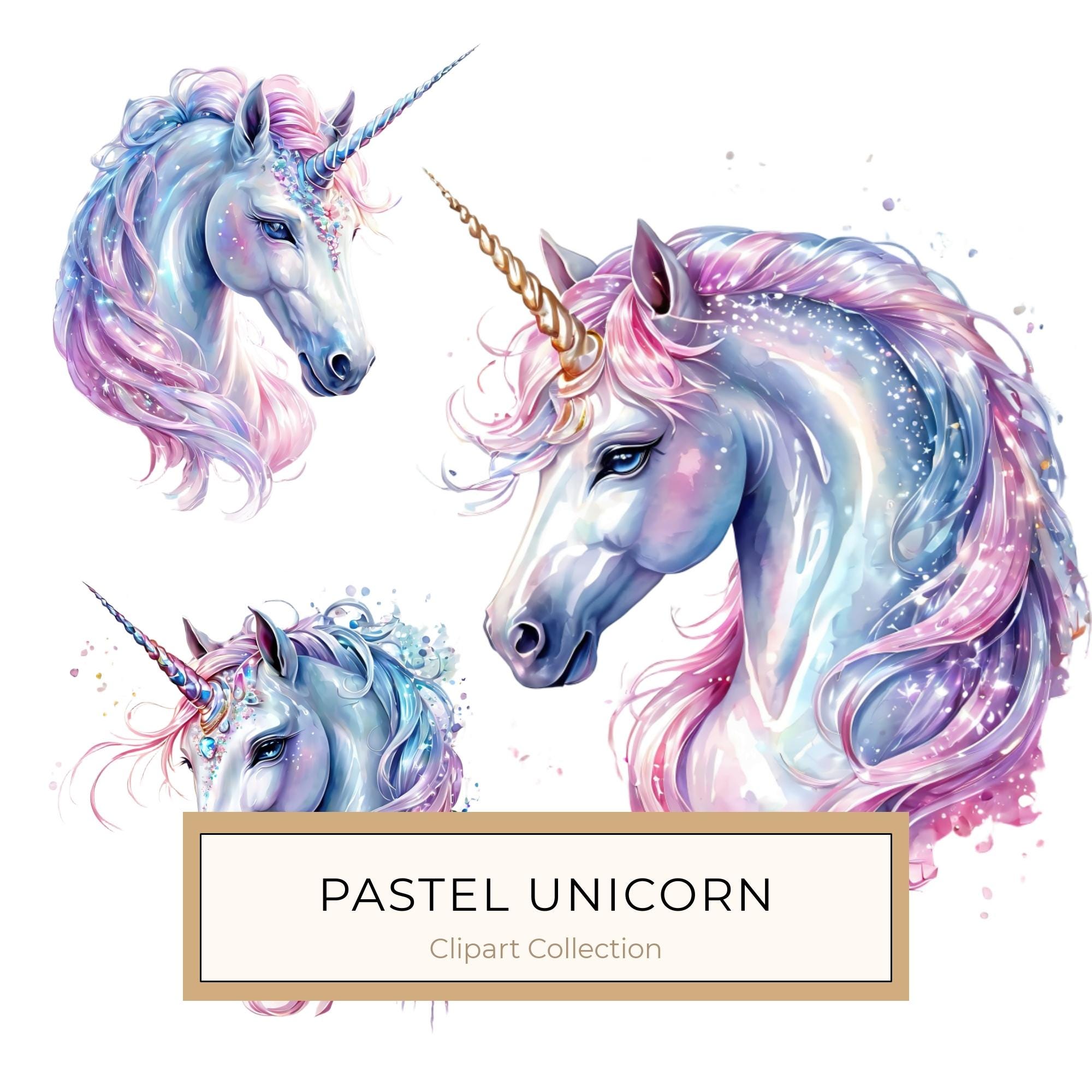 Watercolor Unicorn Clipart Set: Sparkling Pastel Unicorns (Digital Download)