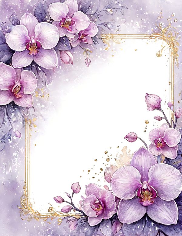 Purple Gold Orchid Watercolor Digital Paper Kit: Printable Papers, Cards, Tags, Ephemera — image 2