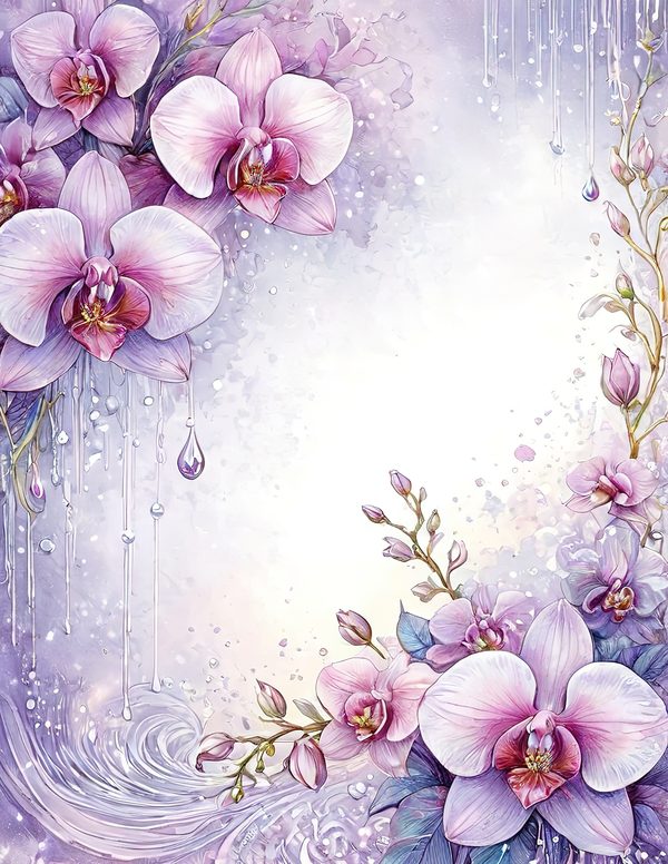 Purple Gold Orchid Watercolor Digital Paper Kit: Printable Papers, Cards, Tags, Ephemera — image 3