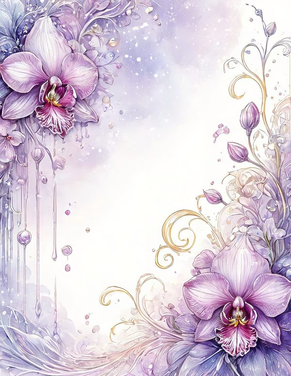 Purple Gold Orchid Watercolor Digital Paper Kit: Printable Papers, Cards, Tags, Ephemera — image 4