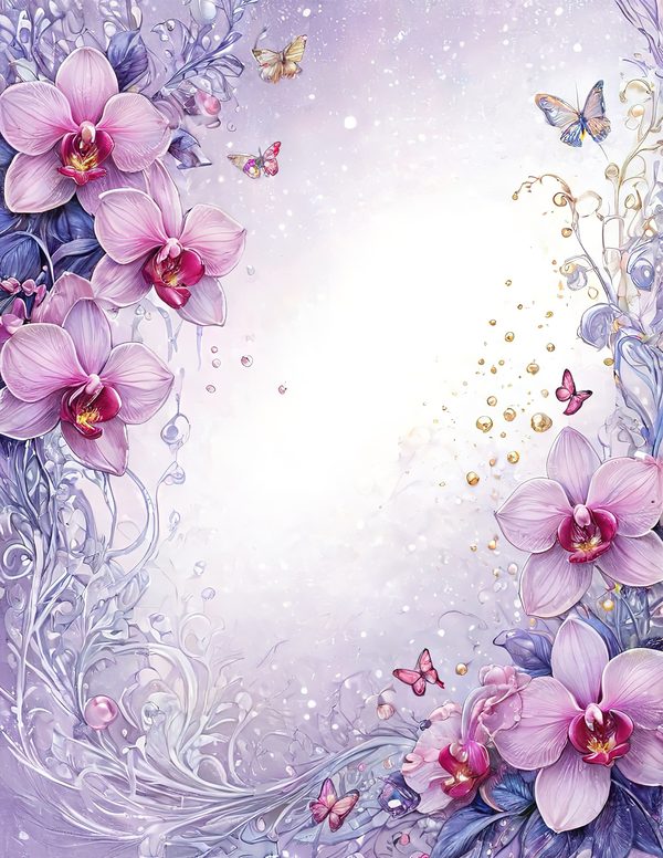Purple Gold Orchid Watercolor Digital Paper Kit: Printable Papers, Cards, Tags, Ephemera — image 5