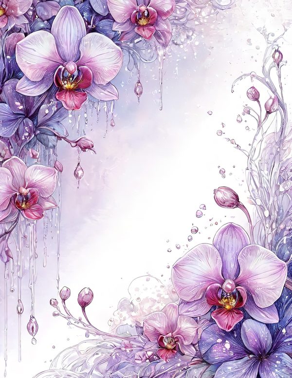 Purple Gold Orchid Watercolor Digital Paper Kit: Printable Papers, Cards, Tags, Ephemera — image 6