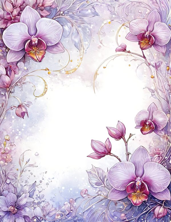Purple Gold Orchid Watercolor Digital Paper Kit: Printable Papers, Cards, Tags, Ephemera — image 7