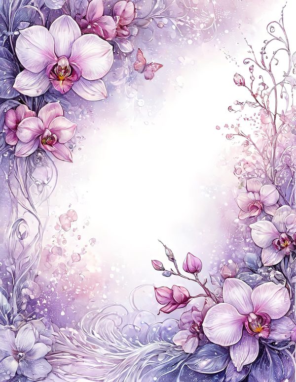 Purple Gold Orchid Watercolor Digital Paper Kit: Printable Papers, Cards, Tags, Ephemera — image 9
