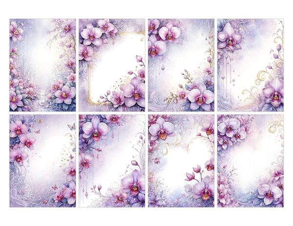 Purple Gold Orchid Watercolor Digital Paper Kit: Printable Papers, Cards, Tags, Ephemera — image 28