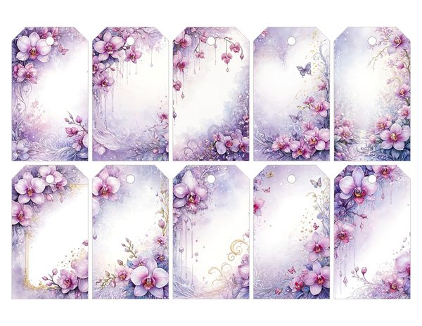 Purple Gold Orchid Watercolor Digital Paper Kit: Printable Papers, Cards, Tags, Ephemera — image 29