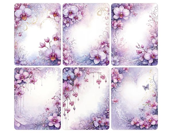 Purple Gold Orchid Watercolor Digital Paper Kit: Printable Papers, Cards, Tags, Ephemera — image 30