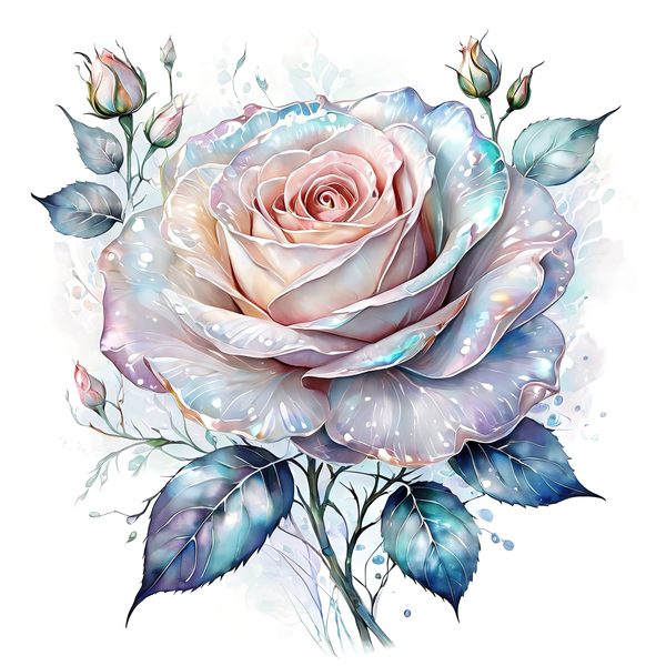 Iridescent Rose Clipart: Pastel Watercolor Floral PNG JPG (10 Files) — image 3