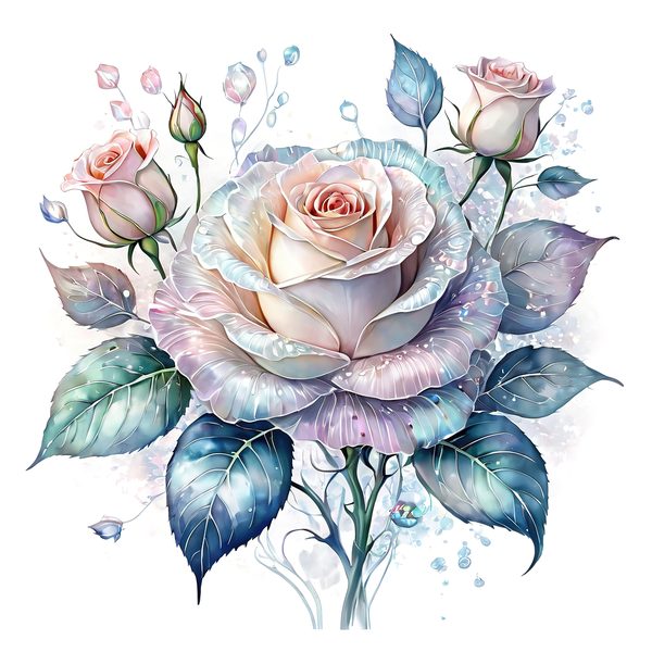 Iridescent Rose Clipart: Pastel Watercolor Floral PNG JPG (10 Files) — image 4
