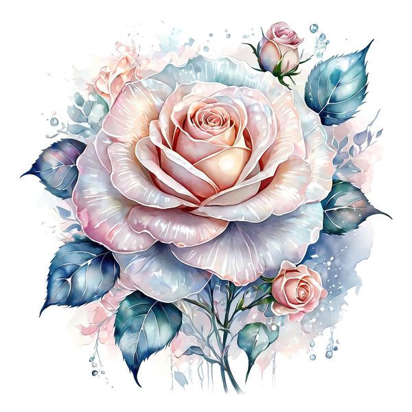 Iridescent Rose Clipart: Pastel Watercolor Floral PNG JPG (10 Files) — image 5