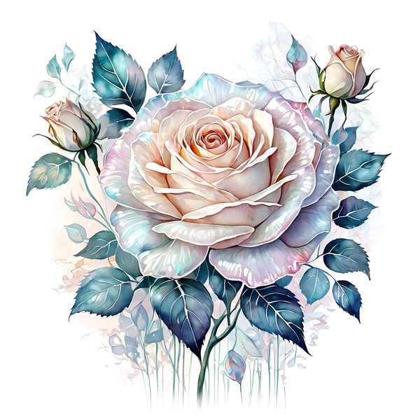 Iridescent Rose Clipart: Pastel Watercolor Floral PNG JPG (10 Files) — image 7