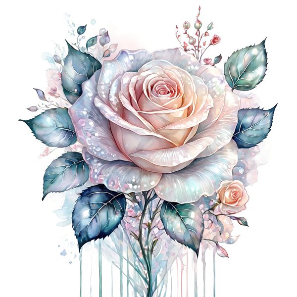 Iridescent Rose Clipart: Pastel Watercolor Floral PNG JPG (10 Files) — image 9