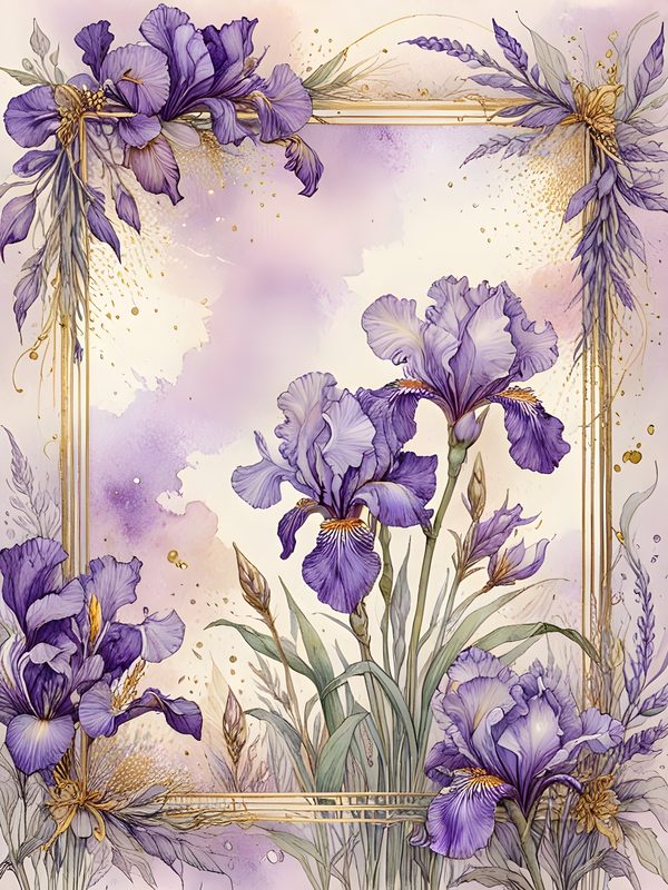 Watercolor Iris Flowers Digital Paper: Purple & Gold Scrapbook (JPGs) — image 3