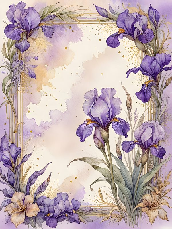 Watercolor Iris Flowers Digital Paper: Purple & Gold Scrapbook (JPGs) — image 4