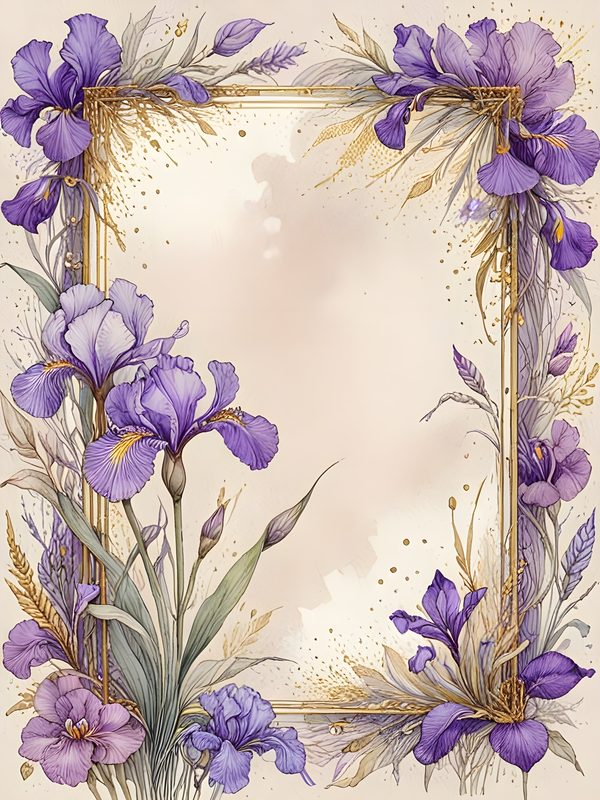 Watercolor Iris Flowers Digital Paper: Purple & Gold Scrapbook (JPGs) — image 7